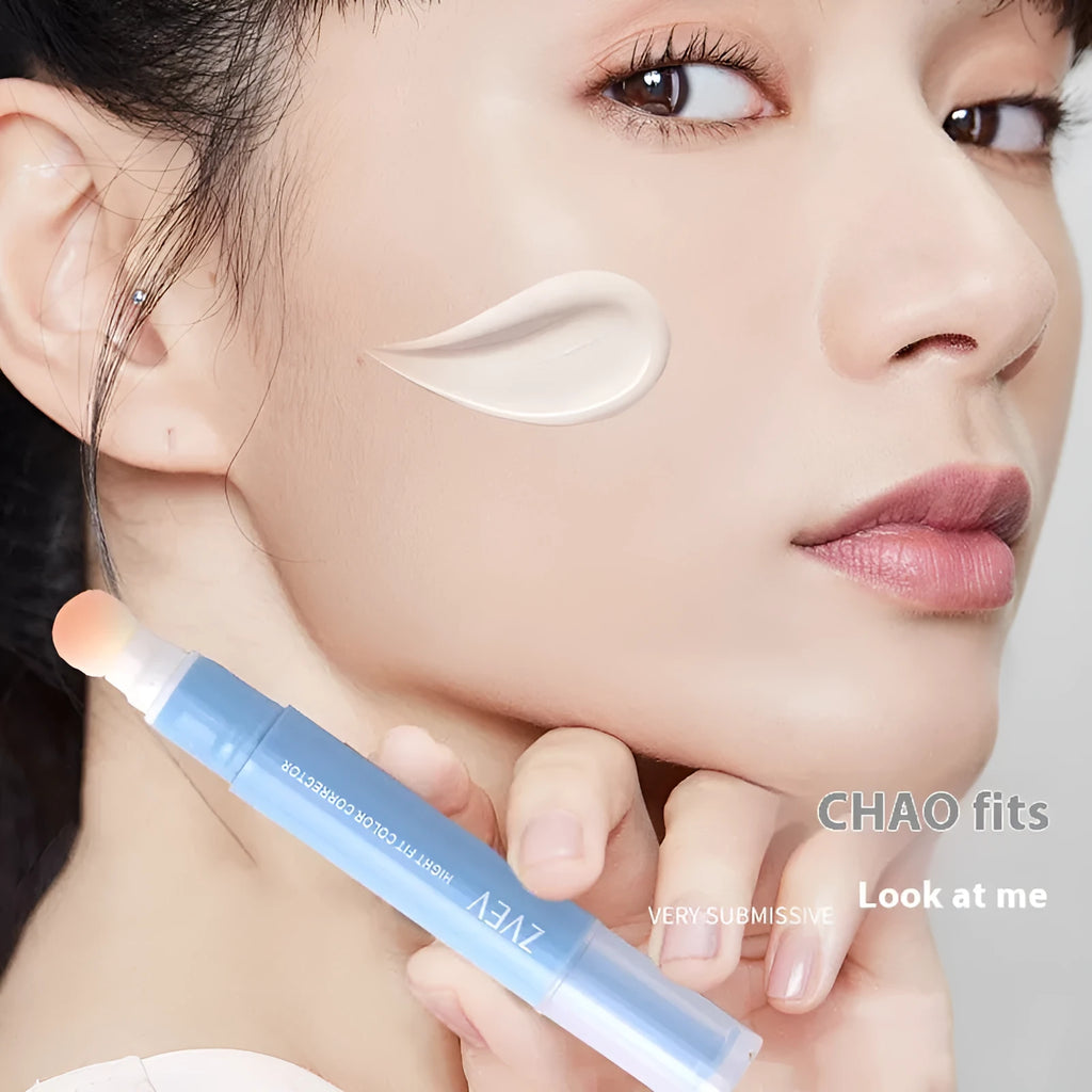 Clothing concealer cream with sponge brush applicator in three shades: brightening, pink flesh, and flesh colour