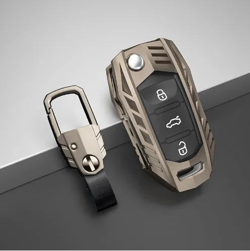 Metal mecha golf auto key shell set in silver with button case buckle