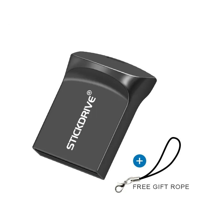 Metal USB flash drive on necklace chain in black or silver with capacity options to 128GB