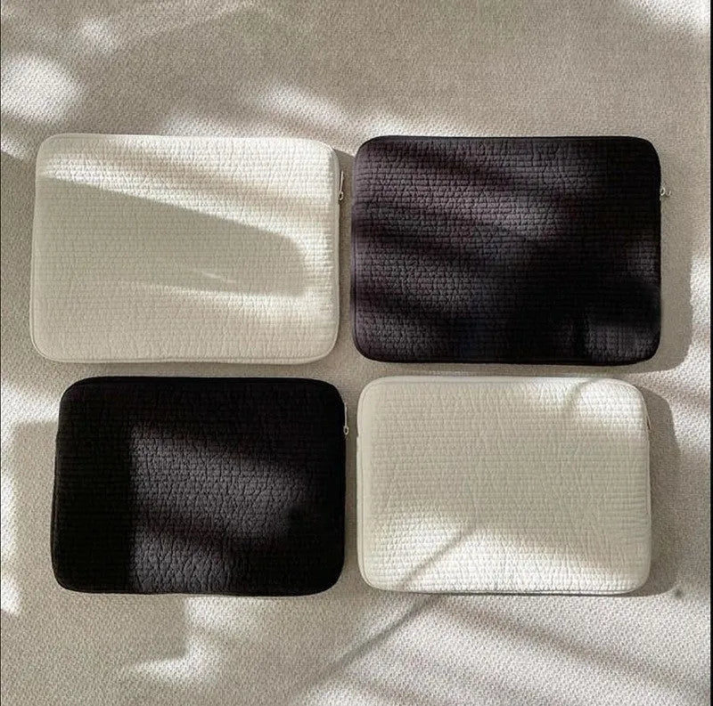 Black and white cotton cloth laptop bag for tablets with anti-seismic protection in multiple sizes
