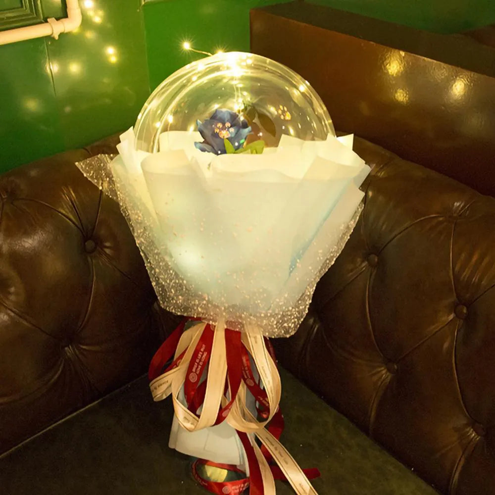 Transparent LED luminous balloon with artificial rose inside glowing with built-in light