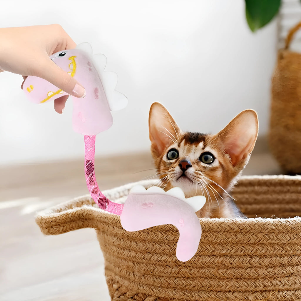 Cat toy bundle with chew toy, catnip ropes, springs and kicker in pink, purple or yellow measuring 23 by 6 cm