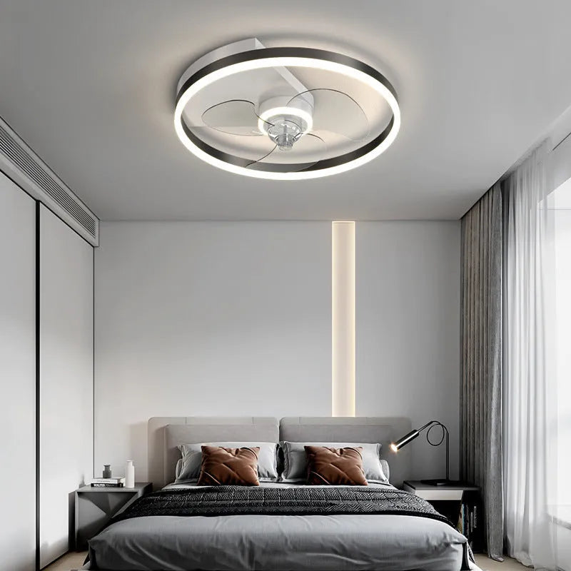 Modern Nordic style white ceiling fan with integrated light fixture for a children's bedroom.