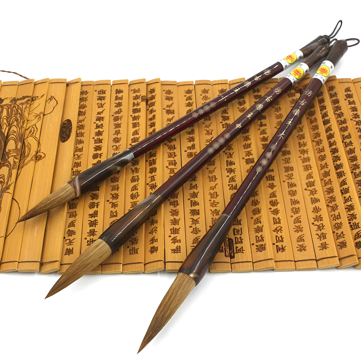 Wolf Hao traditional Chinese brush set with wolf hair bristles and steel rod handles in three sizes
