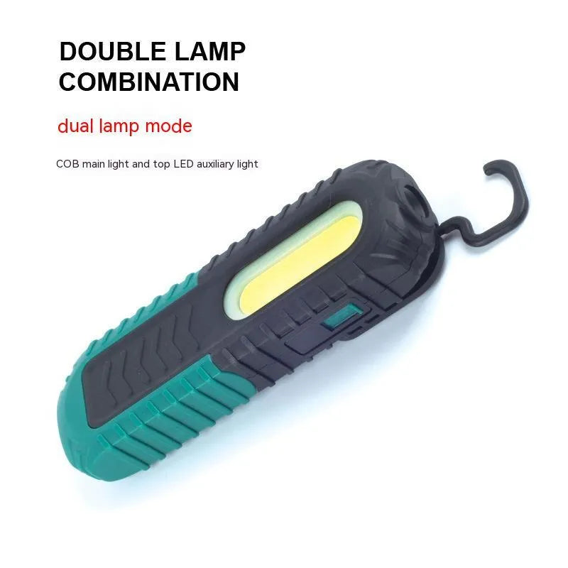 Black and green USB auto repair work light for vehicle inspection