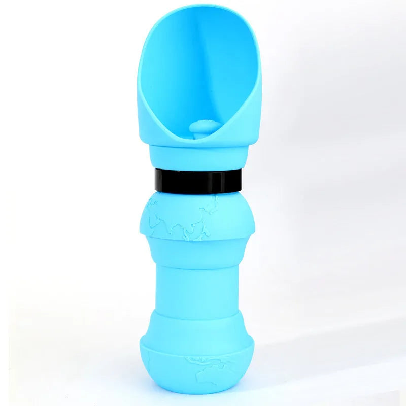 Silicone pet folding water cup shown in collapsed and open positions with colour options