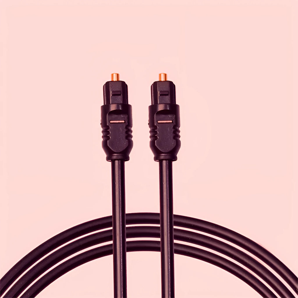 Black Toslink fibre optic audio cable with square connectors, 2m length