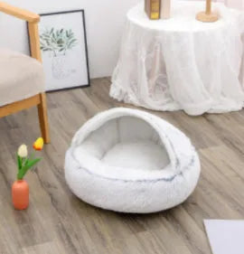 Round plush pet bed in brown for cats and small dogs, size 40cm