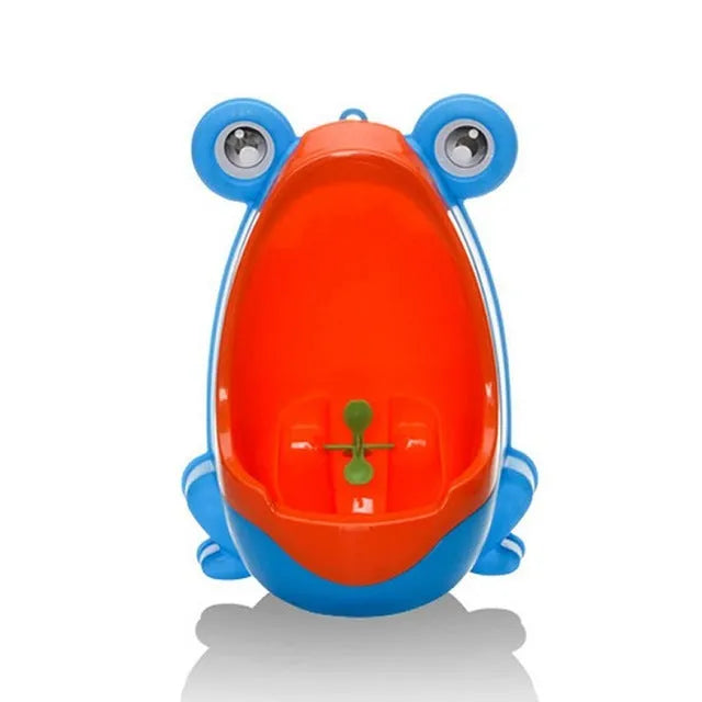 Ergonomic frog-shaped children baby potty toilet with rotating windmill in yellow and green, adjustable sucker, and large capacity