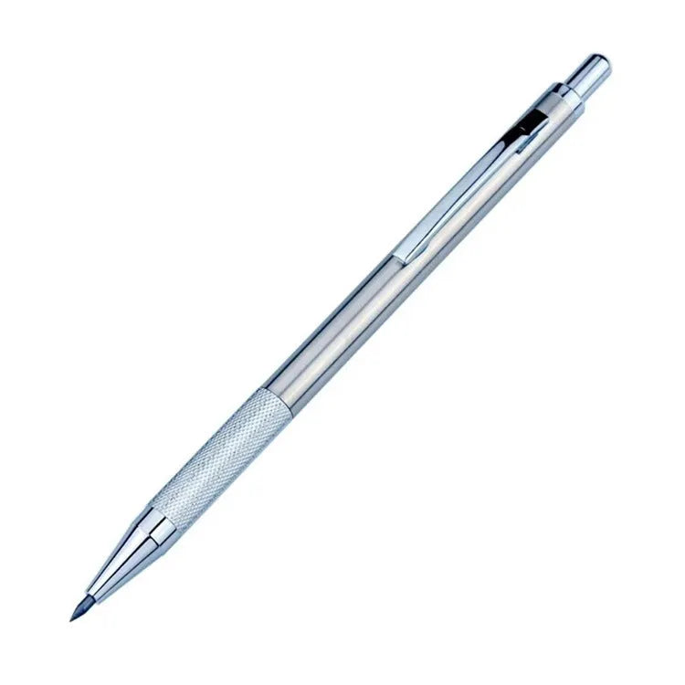 Metal automatic mechanical pencil with multiple lead size options including 0.5mm and 2.0mm diameters