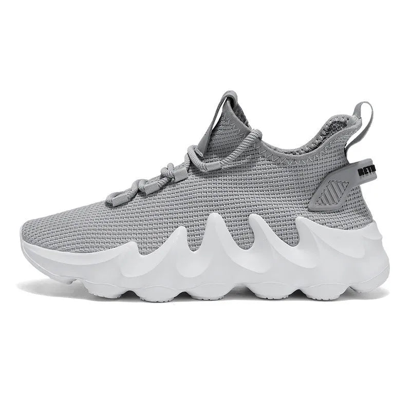 Men's casual lightweight breathable sock-like shoes low top round toe lace up in black white gray solid colour trainers size 39-48