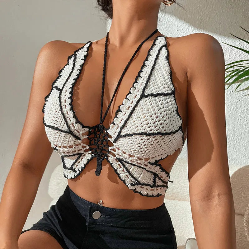 Women's black and white classic bikini swimsuit sporty design acrylic fabric