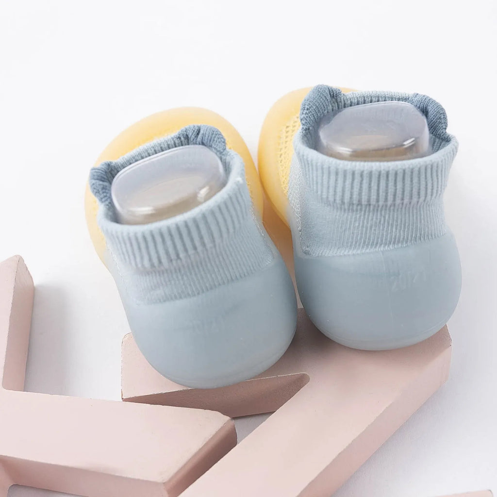 Baby toddler shoes with breathable net upper and non-slip rubber sole in yellow pink orange grey blue