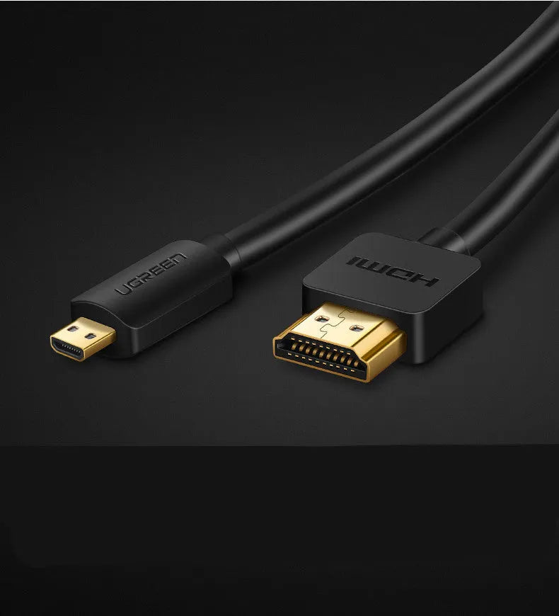 Green Union micro HDMI to HDMI cable for connecting camera or phone to TV, oxygen-free copper wire, 1-2 metre lengths