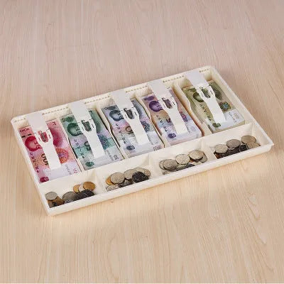 Black and white ABS plastic five-drawer cash register box with coin compartments
