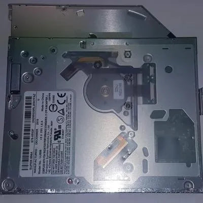 Silver SATA internal optical drive for Apple MacBook Pro laptop, showing dimensions.