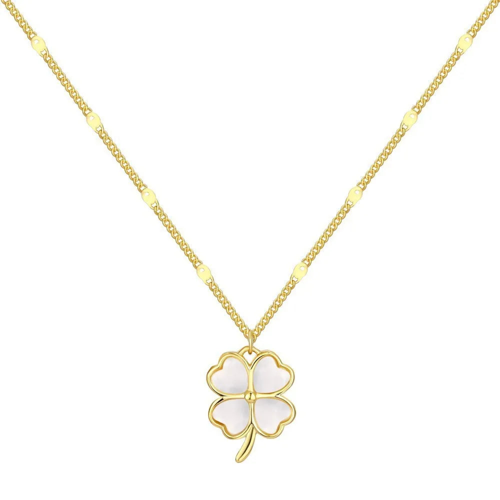 925 silver heart and clover necklace for women with electroplated white gold or gold finish