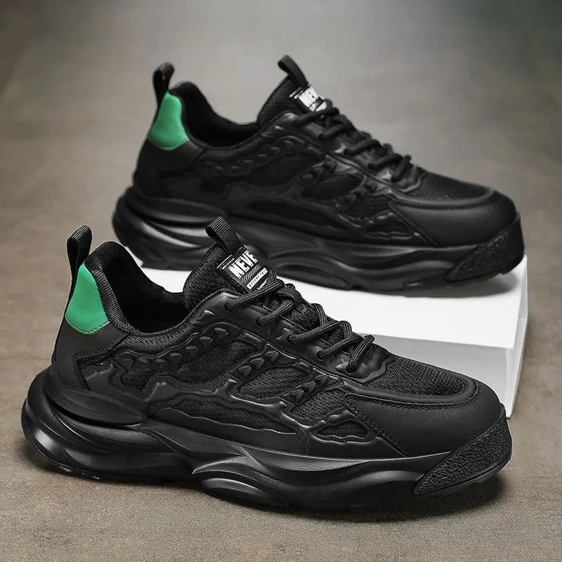 Men's white PU mesh casual trainers with round toe design for sports and leisure