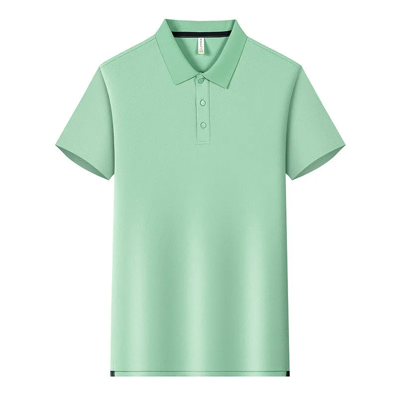 190g Tianshu cotton blend solid colour polo shirt in bean green with short sleeves and regular fit