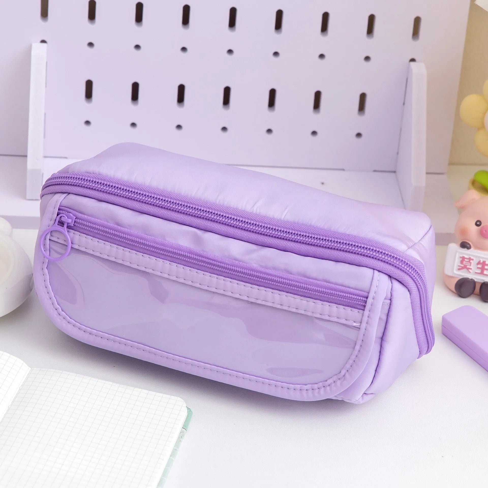 Korean-style ten-layer flip pencil case in canvas, shown in one of six available colours.