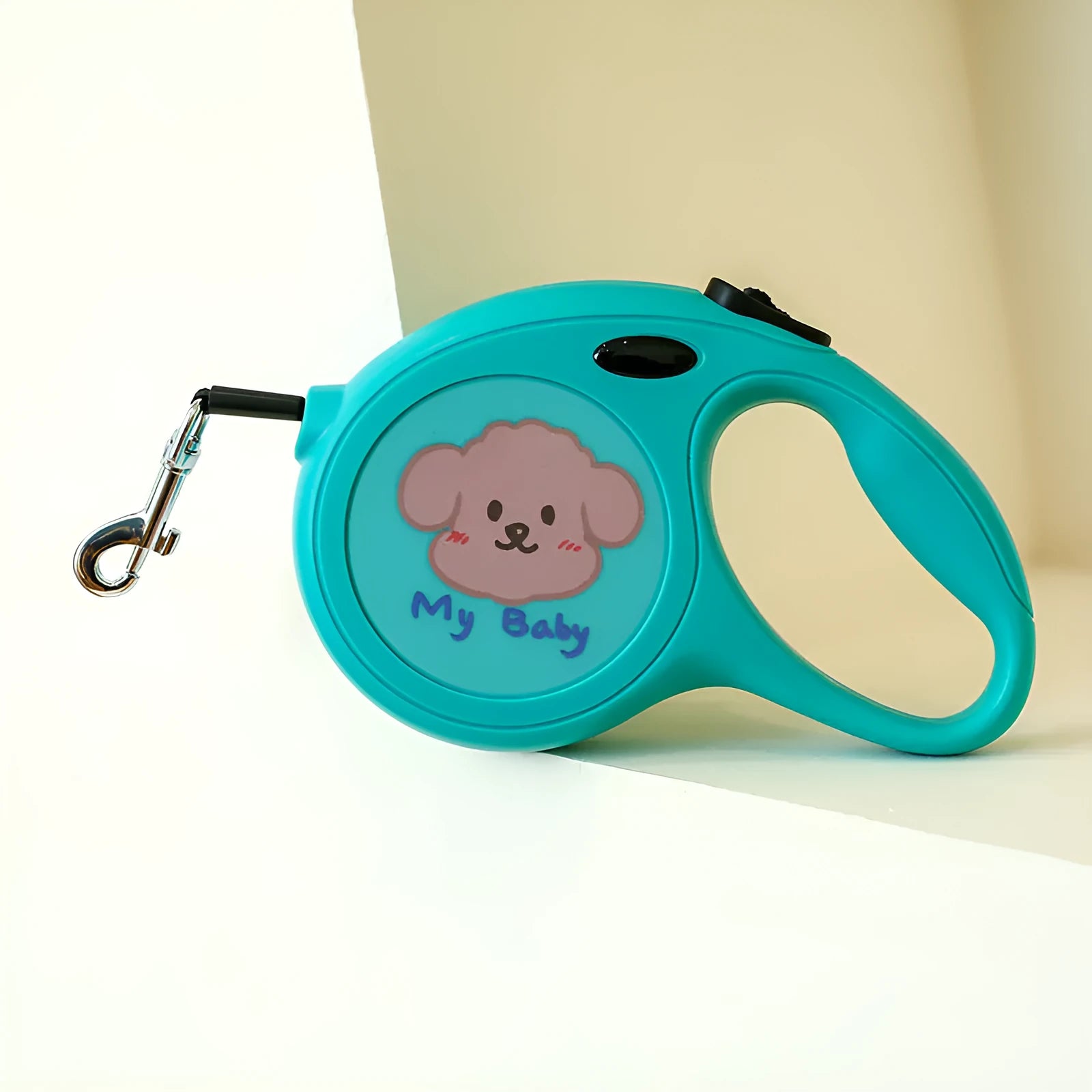 Plastic retractable dog leash in blue with 5 metre length and compact housing