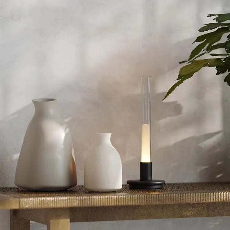 Creative candlelight table lamp, Nordic style black finish, with tricolor and warm light options for desktop night light
