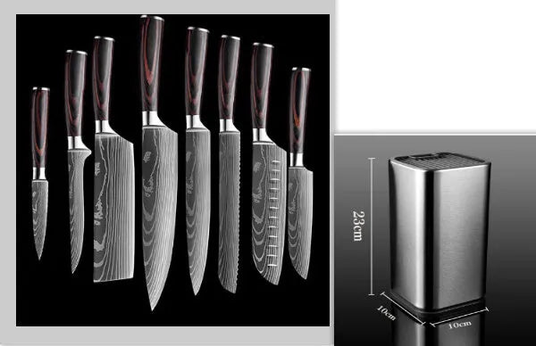 7CR17 stainless steel chef knife with laser Damascus pattern and colour steel handle