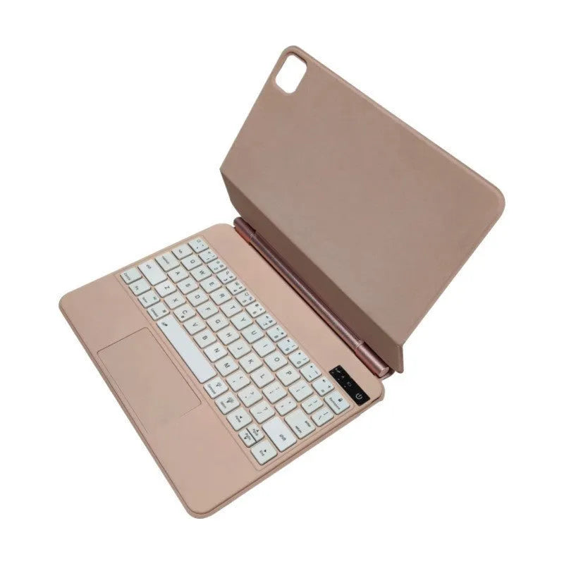 Magnetic suction wireless keyboard and protective sleeve for iPad Pro, shown in blue colour.