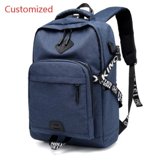 USB charging laptop backpack in Oxford cloth with polyester lining, 20-35 litre capacity, black blue or gules