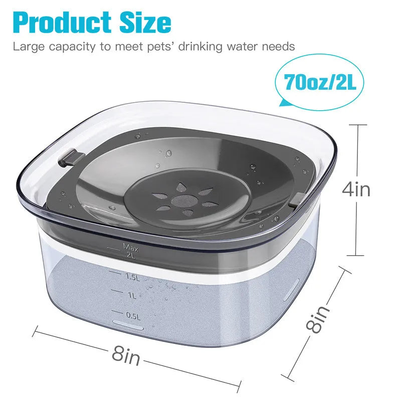 Transparent 2 litre dog water bowl with floating disk and visible water level