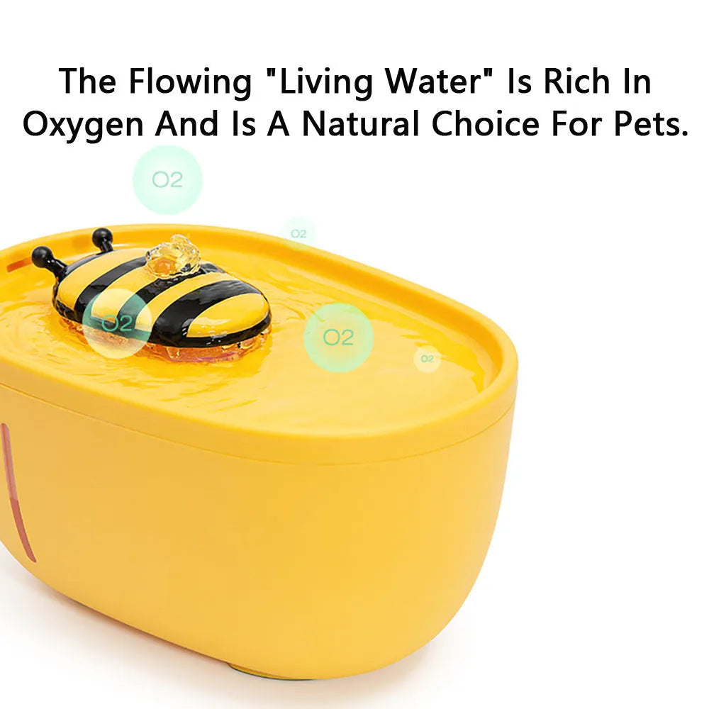 Yellow cat water fountain with filter system and blue LED light indicator