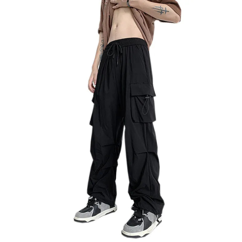 Pu Shuai draping all-matching slim fit trousers for men in black, side view