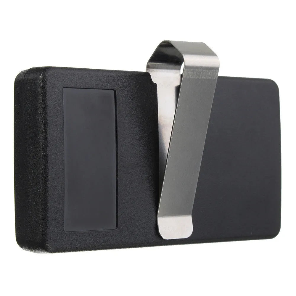 Black three-button LiftMaster compatible garage door remote control on a white background.