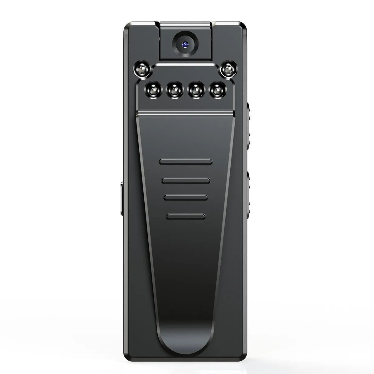 Black 1080p HD DV camera on a stand with a rotated lens, showing its compact design.