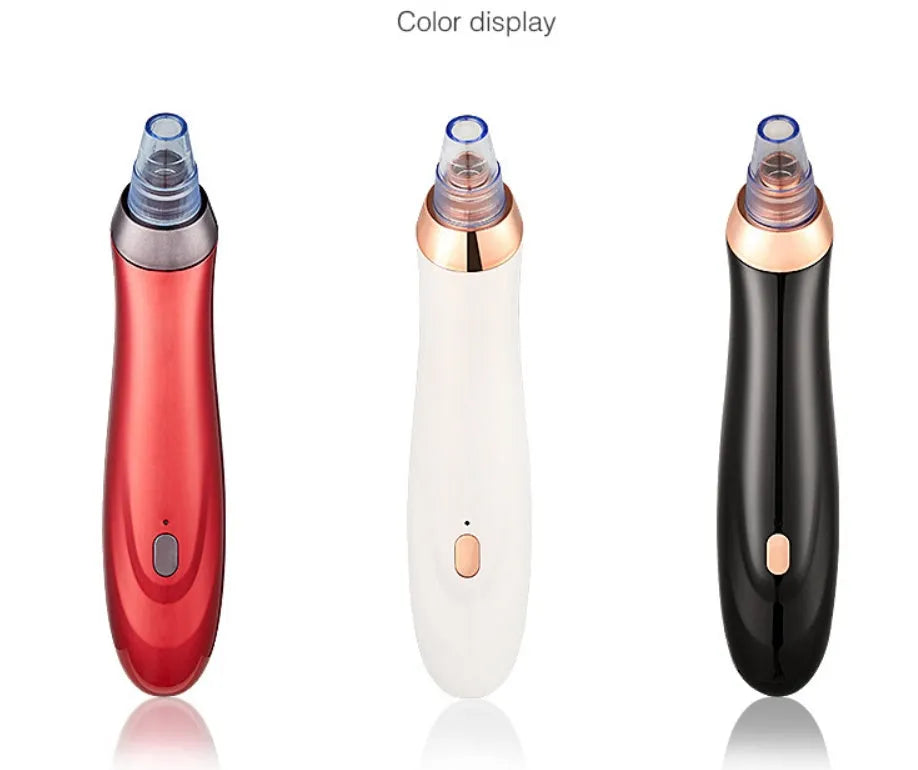Black electric blackhead extractor device with multiple nozzle attachments for skin pore cleaning