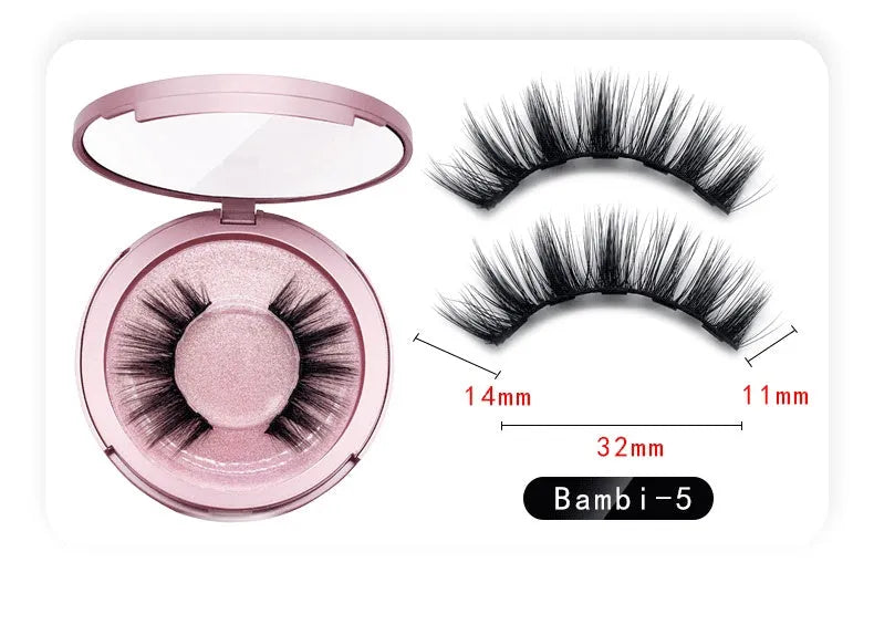Magnetic eyeliner and false eyelashes set with five pairs of faux mink hair lashes, tweezers, and mirror case