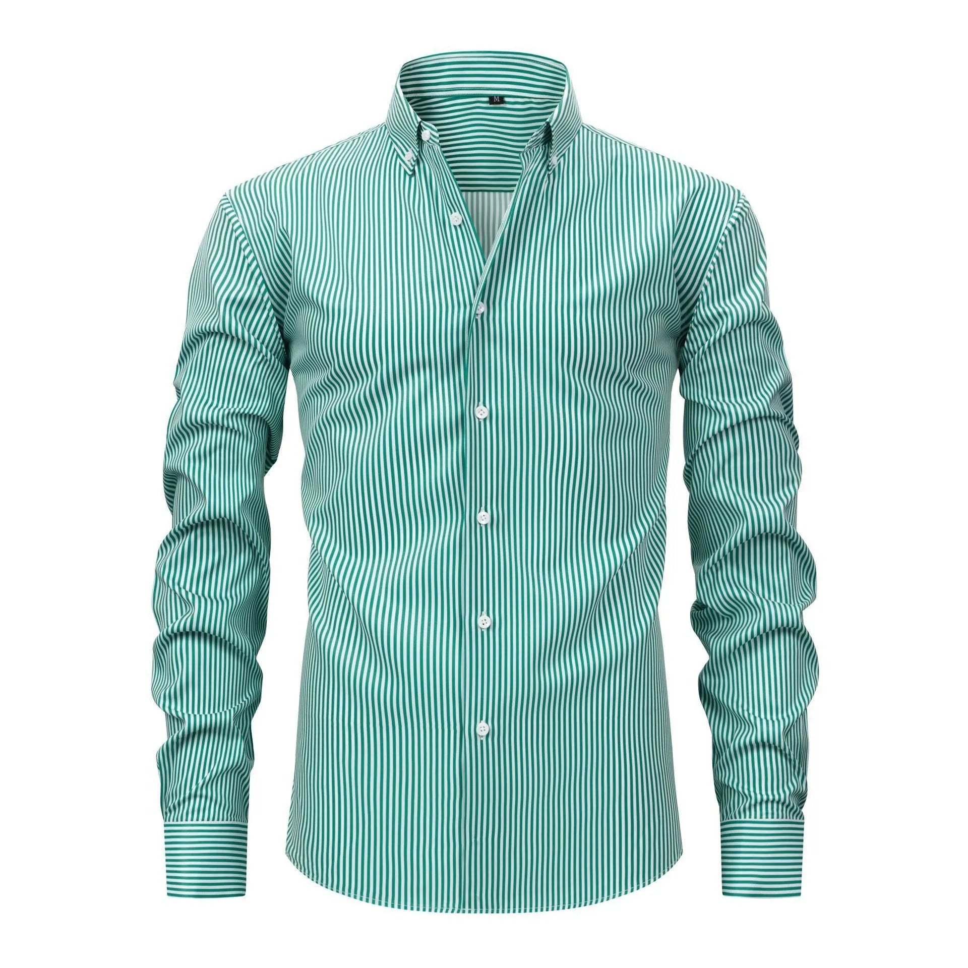 Men's non-ironing striped business casual shirt with lapel collar in multiple colour options