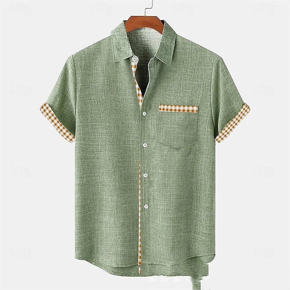 Loose linen short sleeve shirt with ocean fish pattern lapel in multiple colour options