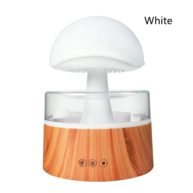 White cloud-shaped humidifier with rainfall effect and colour changing night light