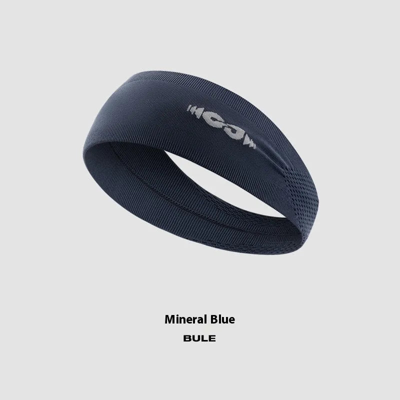 Seamless knitted exercise hair band in black, grey, and blue for sports.