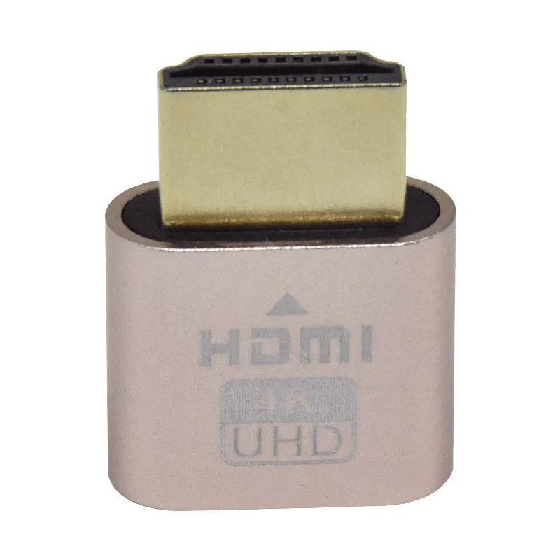 Compact 26.5mm long HDMI dummy plug in gold finish for virtual display on graphics card.