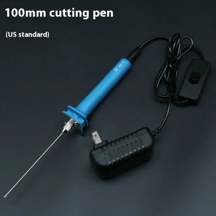 Blue plastic-handled electric heating cutter pen with a metal thermocutting blade.