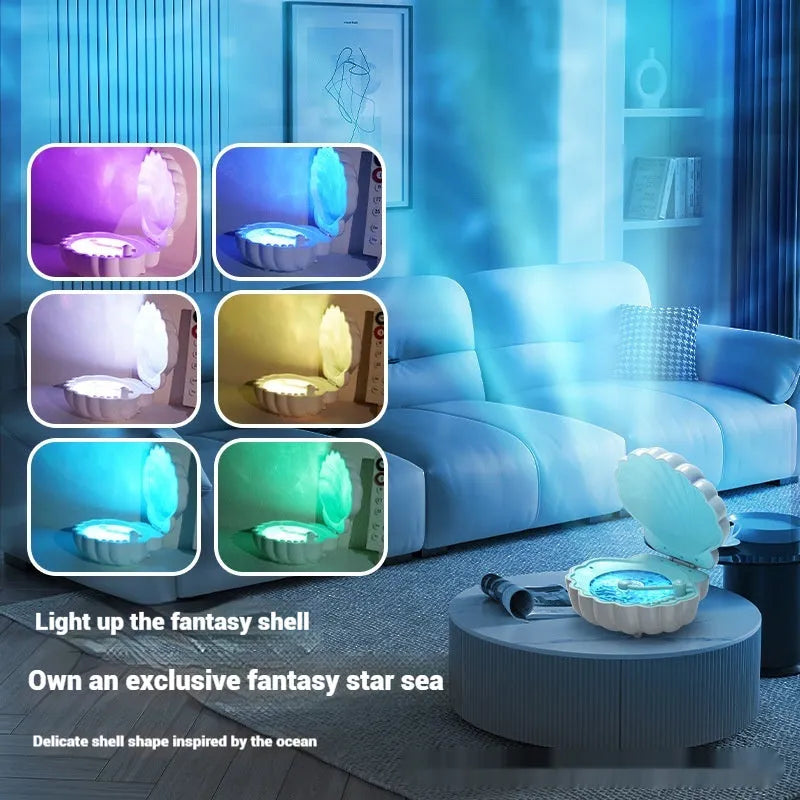 Retro vinyl record player shell design lamp with speaker grille and LED light in blue colour.