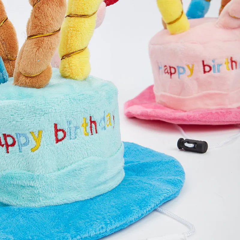 Blue and pink birthday hats for toy dogs with 21x15x6.5 cm dimensions