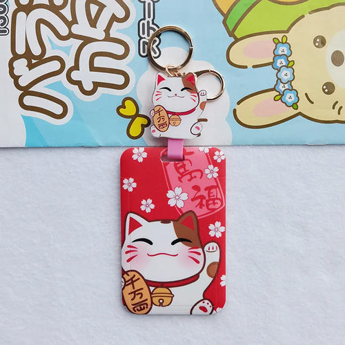 Lucky cat cartoon design plastic certificate sleeve and ferrule pendant set.