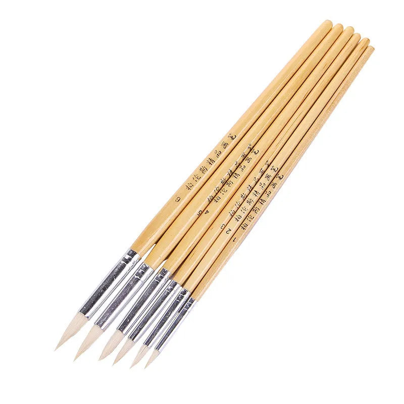 Wooden hook line pen brush suit of six pieces for wool yarn craft projects