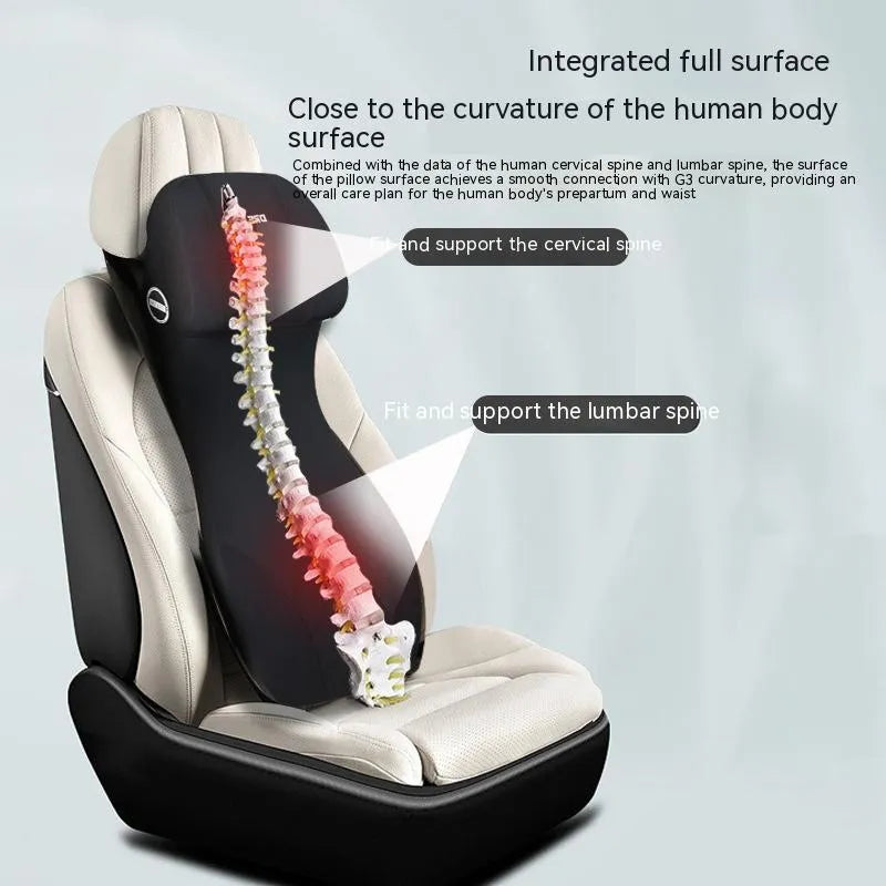 Black memory foam lumbar support pillow and matching cushion set for car or chair.