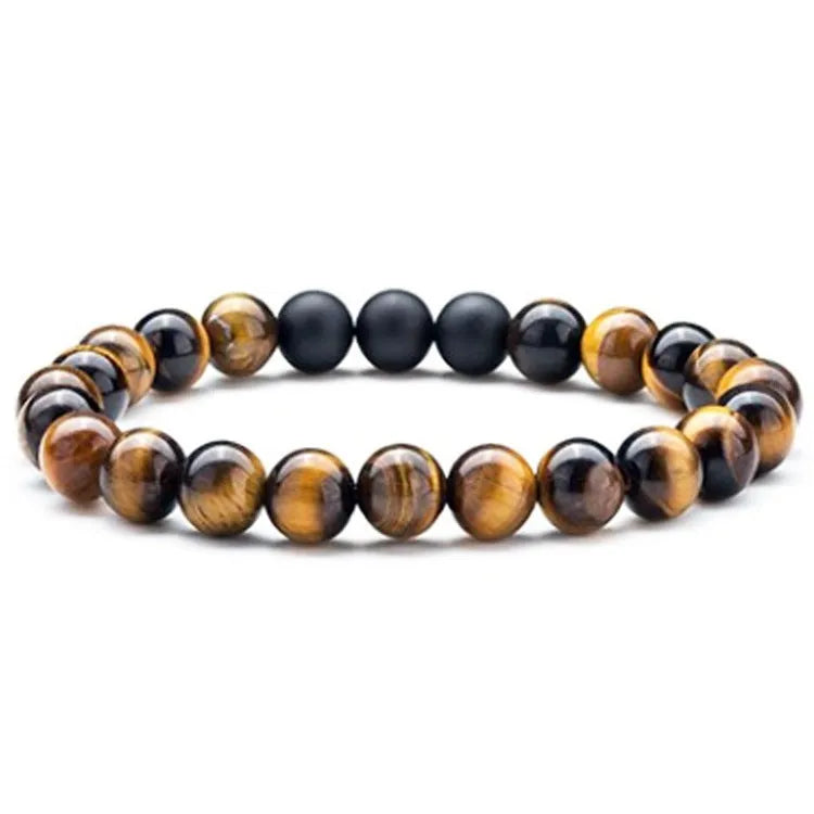 Geometric matte black agate couple bracelets for matching wear.