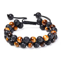 Matte black agate couple bracelets with geometric designs for him and her