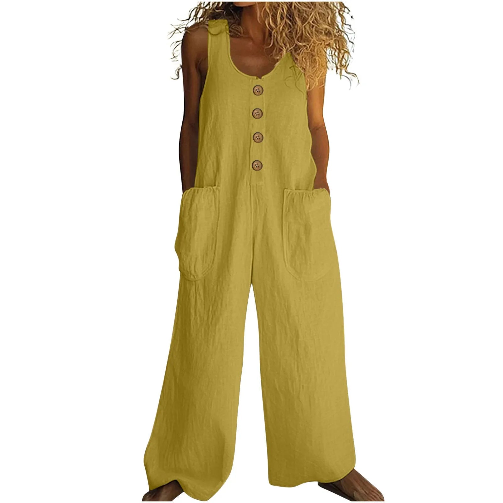 Sleeveless wide leg cotton jumpsuit in peacock green colour with pockets and elasticated waist